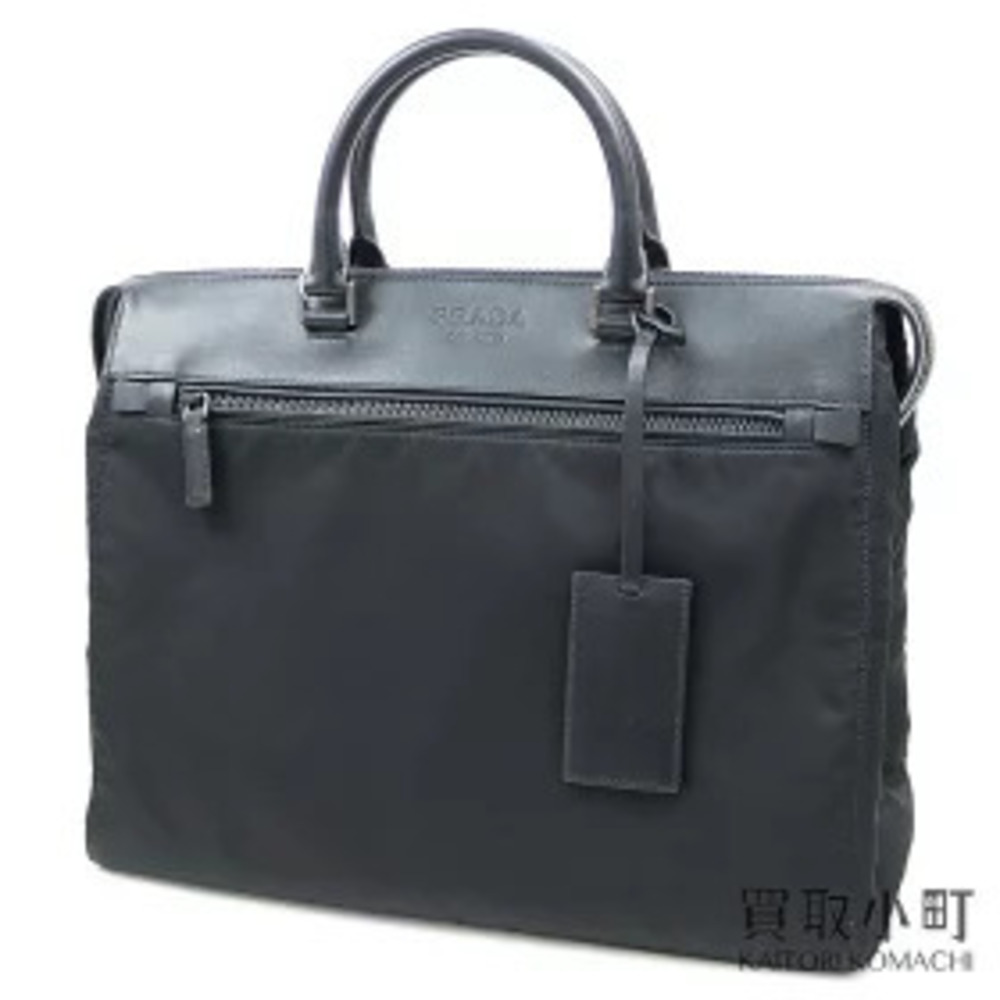 Prada Tessuto Briefcase Black Leather Embossed Duffle Bag SOFT CALF Nero Black